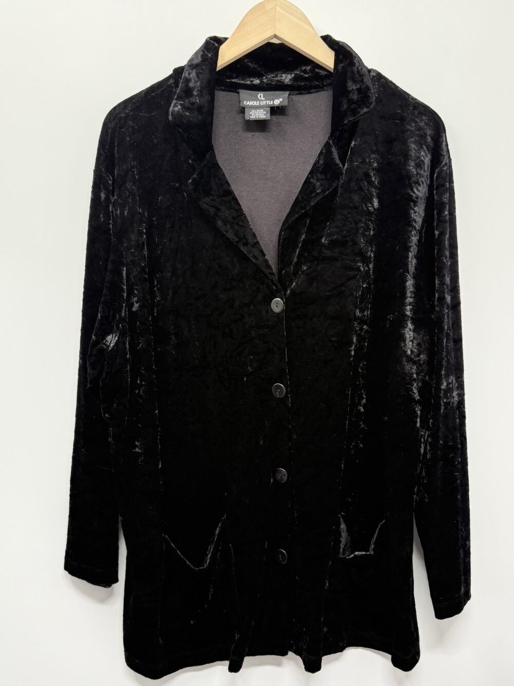VTG Carole Little Black Button-Front Jacket Pockets Mid-Length 1X-2X?